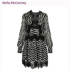 Stella McCartney Monochrome Wave Long Sleeve Dress